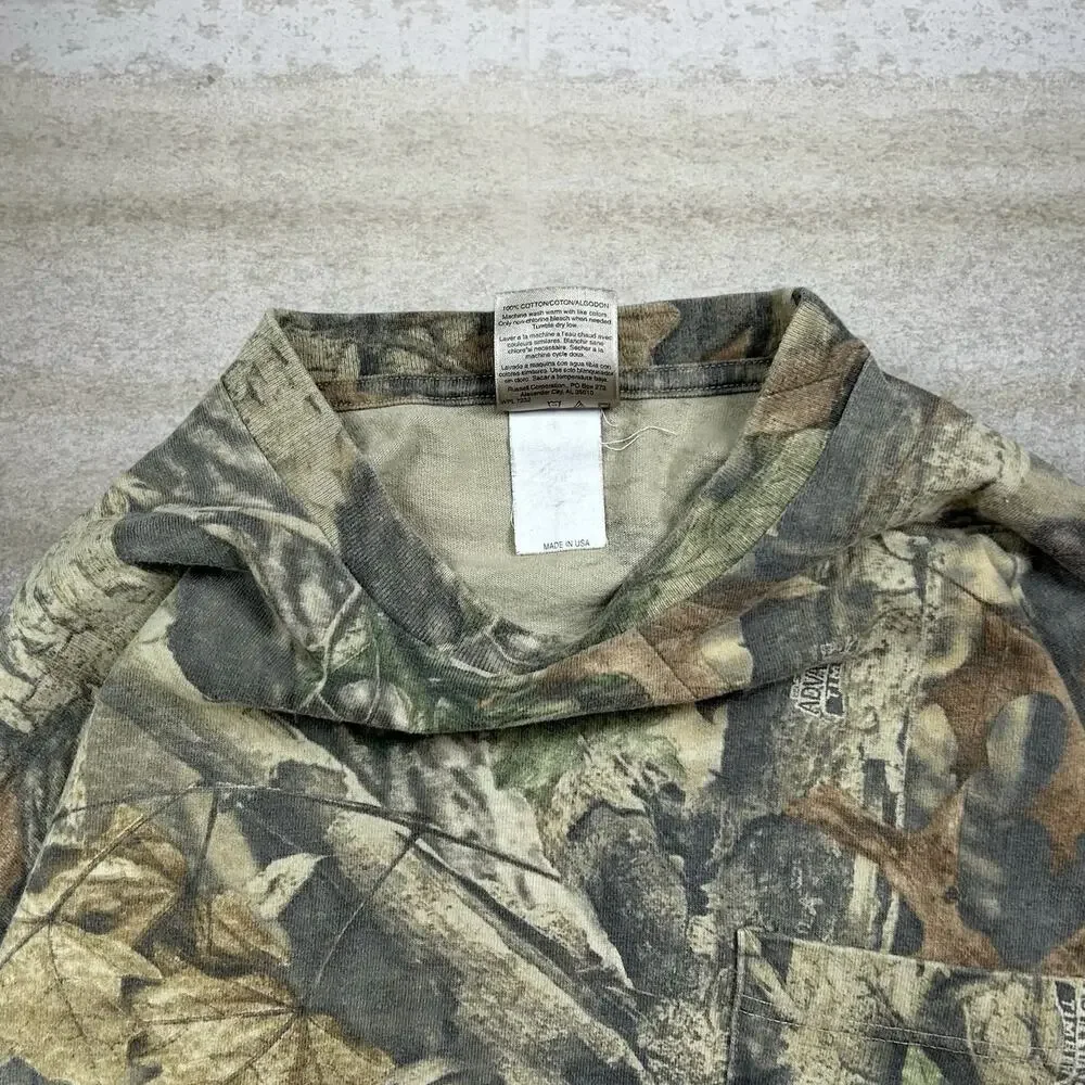 Vintage 90s Jerzees Advantage Shirt Men L Hunting Camo Cotton Long Sleeve Pocket